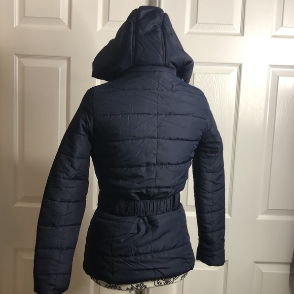 Contempo Coat Blue Cinch Waist Belt Pockets Zip M Puffer - Picture 5 of 7